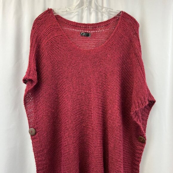 Bayberry Road Women’s Knit Poncho Sweater Half Sleeve Burgundy One Size Fringe - Picture 2 of 7